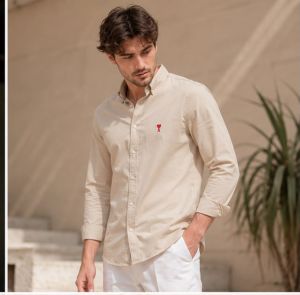 AMI PARIS LIGHT BEIGE  PREMIUM LOGO SHIRT
