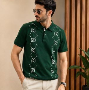 Gucc green premium printed polo monogram