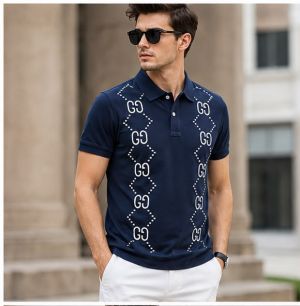 Gucc navy blue premium printed polo monogram