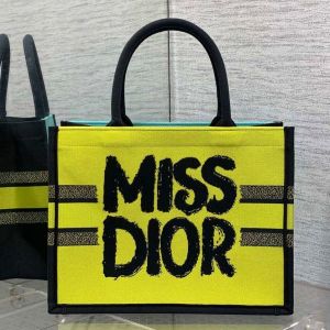 Miss Dioor1030 Graffiti Book Large Tote With OG Box & Dust Bag & Scarf (Yellow Green - 1030)