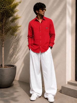 Prad Milano Red 100% Imported Pure Linen Fabric Very Premium Shirt CS408