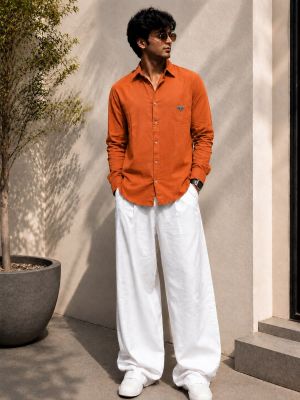 Prad Milano Orange 100% Imported Pure Linen Fabric Very Premium Shirt CS408