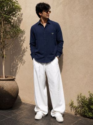 Prad Milano Navy 100% Imported Pure Linen Fabric Very Premium Shirt CS408