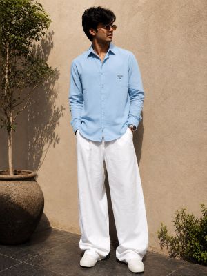 Prad Milano Sky Blue 100% Imported Pure Linen Fabric Very Premium Shirt CS408
