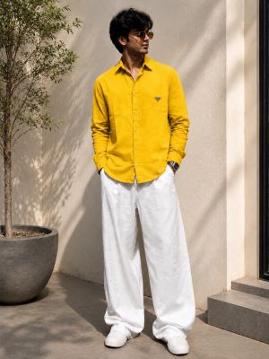 Prad Milano Yellow 100% Imported Pure Linen Fabric Very Premium Shirt CS408