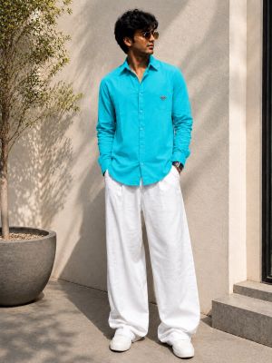 Prad Milano Sea Green 100% Imported Pure Linen Fabric Very Premium Shirt CS408