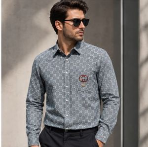 GUCC GREY PREMIUM IMPORTED FULL SLEEVES SHIRT