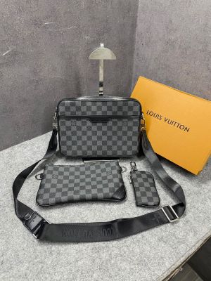 Louuis Vuitton LV M45320 Virgil Abloh Trio Messenger Multi Crossbody Bag With OG Box & Dust Bag Grid Grey Hague  