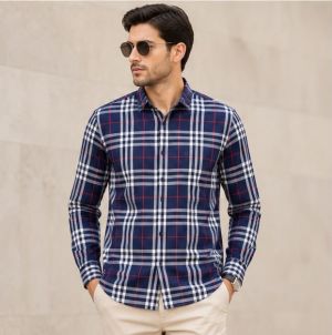 BURRBERY NAVY BLUE  CHECQUES IMPORTED SHIRT