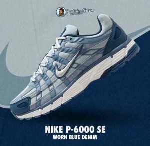 Nikee P-6000 SE worn blue denim Low-Top Lace-Up 581