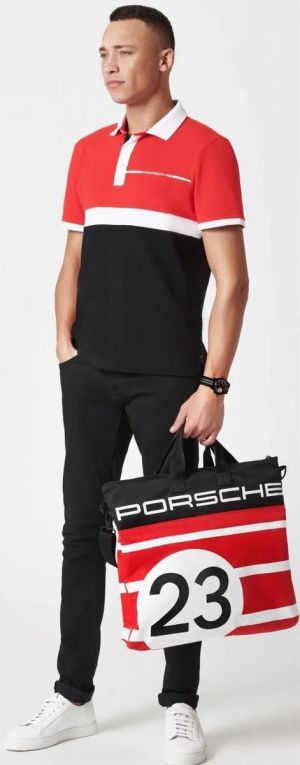 Boss x Porsch WhiteBlack Premium Cotton Lycra Pique fabric Polo Tshirt with Front and Back Design 4390