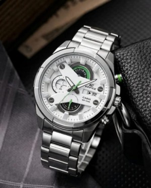 EDIFICE CASIO SILVER WHITE CHRONOGRAPH WORKING WATCH