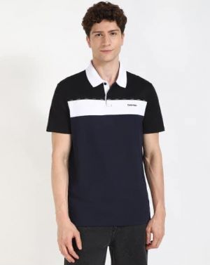 Calvin Klei Blue Premium Cotton Lycra Pique fabric Polo Tshirt with Front Design and Emboss Logo 4395