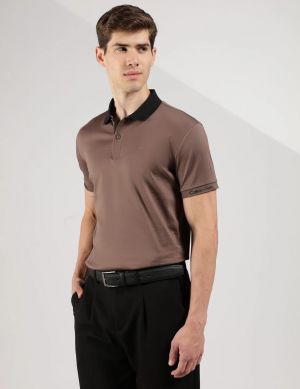 Calvin Klei Brown Premium Cotton Lycra Pique fabric Polo Tshirt with Collar Design and Embroidered Logo 4400