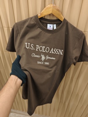 embroidered round neck tshirt brown