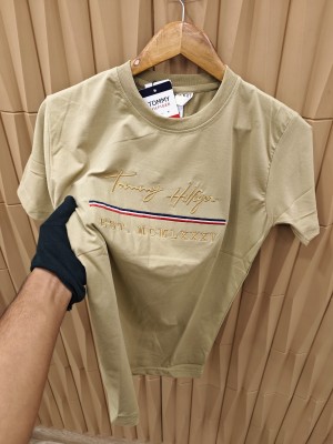 embroidered round neck tshirt Khaki