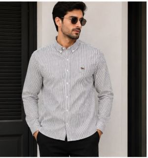 LACOST BLACK WHITE LINES PREMIUM SHIRT