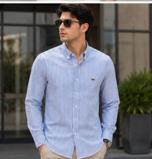 LACOST PURPLE WHITE LINES PREMIUM SHIRT