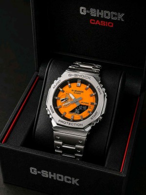 G SHOCK GA 2100 Silver Orange dial