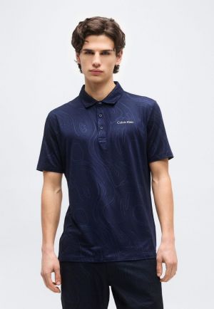 CK Navy Premium Cotton Lycra Pique fabric Polo Tshirt with All over Monogram and Emboss Logo 4399