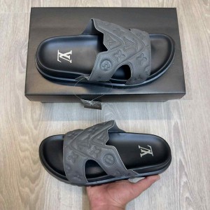 Vuitton Oasis Mule Embossed Monogram Grey Black Slides