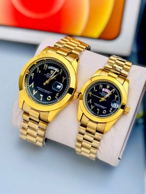 Roleax Couple Arabic Gold Black Day Date