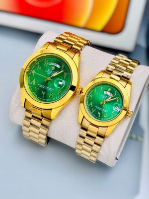 Roleex Couple Arabic Gold Green Day Date