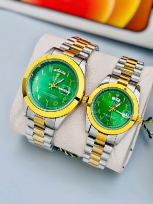 Roleex Couple Arabic Green Dial Two Tone Day Date