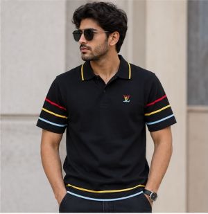 LV PREMIUM IMPORTED BLACK RAINBOW POLO