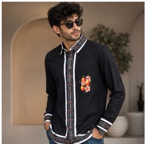 CASA BLANCA PREMIUM BLACK PRINTED SHIRT