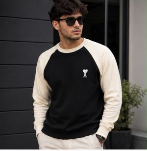 AMI PARIS PREMIUM BLACK CREME TSHIRT