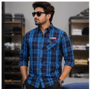 SUPERDRY PREMIUM CHEQUES BLUE SHIRT