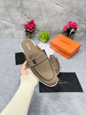 LOUIIS VUITTON SUEDE ESTATE OPEN BACK LOAFER WITH BRAND PACKAGING BROWN