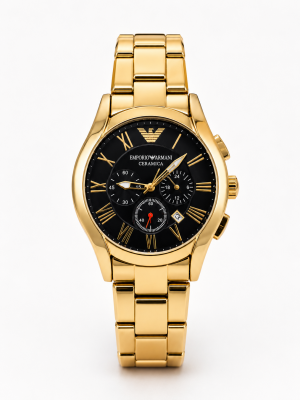 EMPORIO ARMAN ALL CHRONO WORKING GOLD BLACK DIAL