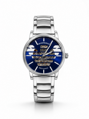 EMPORIO ARMAN AUTOMATIC PREMIUM SILVER BLUE WATCH