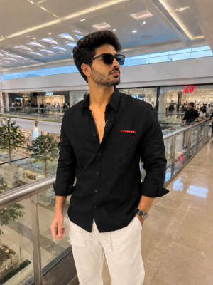 Pradda Black 100% Pure Linen Shirts MR413