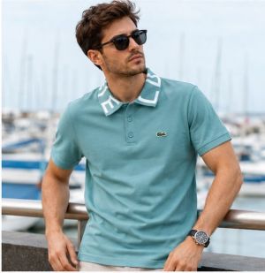 LACOSSTE PREMIUM KNITTED BLUE POLO