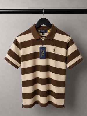 Ralp_ Laure_n Premium Knit Striped Polo T-Shirt With OG Box Packaging 1469