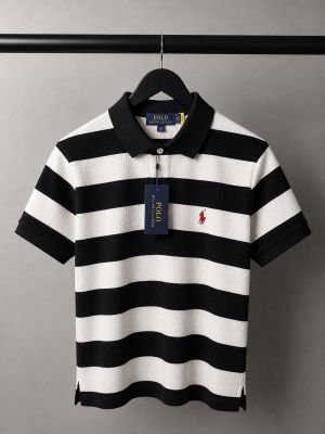 Ralp_ Laure_n Premium Knit Striped Polo T-Shirt With OG Box Packaging 1466
