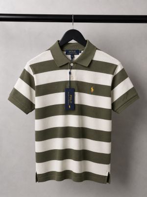 Ralp_ Laure_n Premium Knit Striped Polo T-Shirt With OG Box Packaging 1471