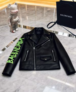 BALENCIAGA.100%IMPORTED.LEATHER.FABRIC.CROSS.ZIP.BIKER.JACKET.CS414