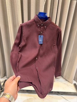Hacket Linnen Chest Logo Full Sleeves imported Shirt Maroon