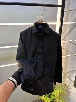 Christian Dio  Imported Monogram Allover Premium Black Shirt With Brand Box Packing and Carry bag F3222-BL