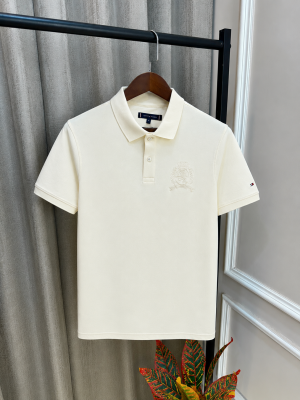 Tommy Hilfigr Cream Premium Imported Embossed Logo Polo T-Shirt(1320)