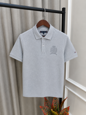 Tommy Hilfigr Grey Premium Imported Embossed Logo Polo T-Shirt(1321)