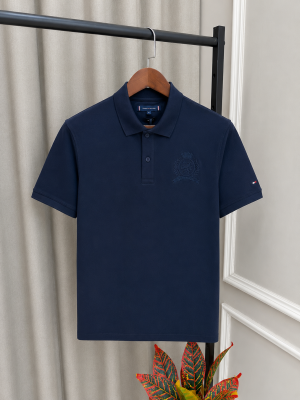 Tommy Hilfigr Navy Premium Imported Embossed Logo Polo T-Shirt(1322)