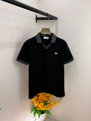 Lacost  Black V Neck Premium Polo Collar T-shirt F3816-BL
