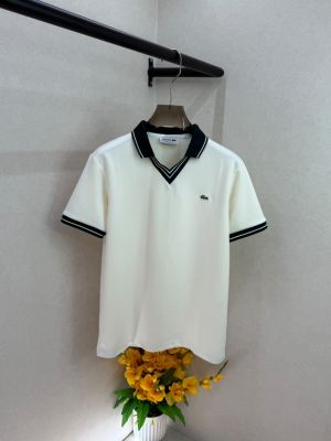 Lacost  White V Neck Premium Polo Collar T-shirt F3816-WH