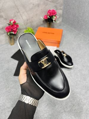 LOUIIS VUITTON ESTATE OPEN BACK LOAFER WITH BRAND PACKAGING BLACK