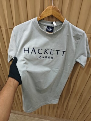embroidered half sleeve round neck tshirt grey